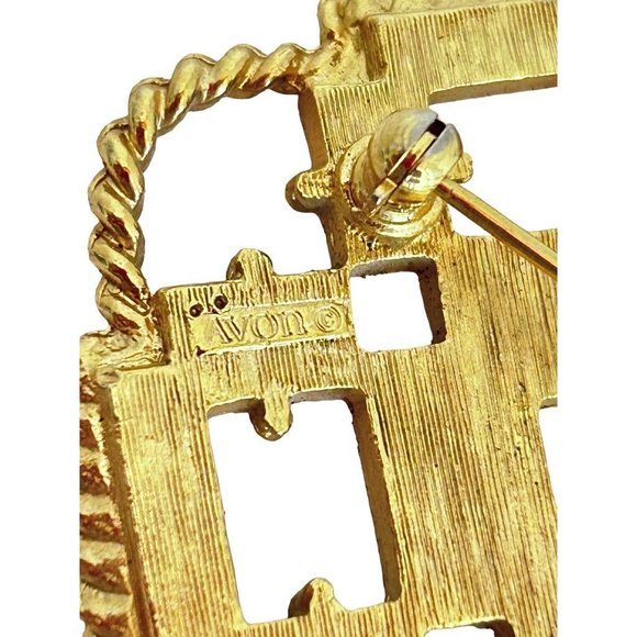 Vintage Signed Avon Brooch Geometric Design White Enamel Goldtone Metal Tassels - Picture 6 of 6